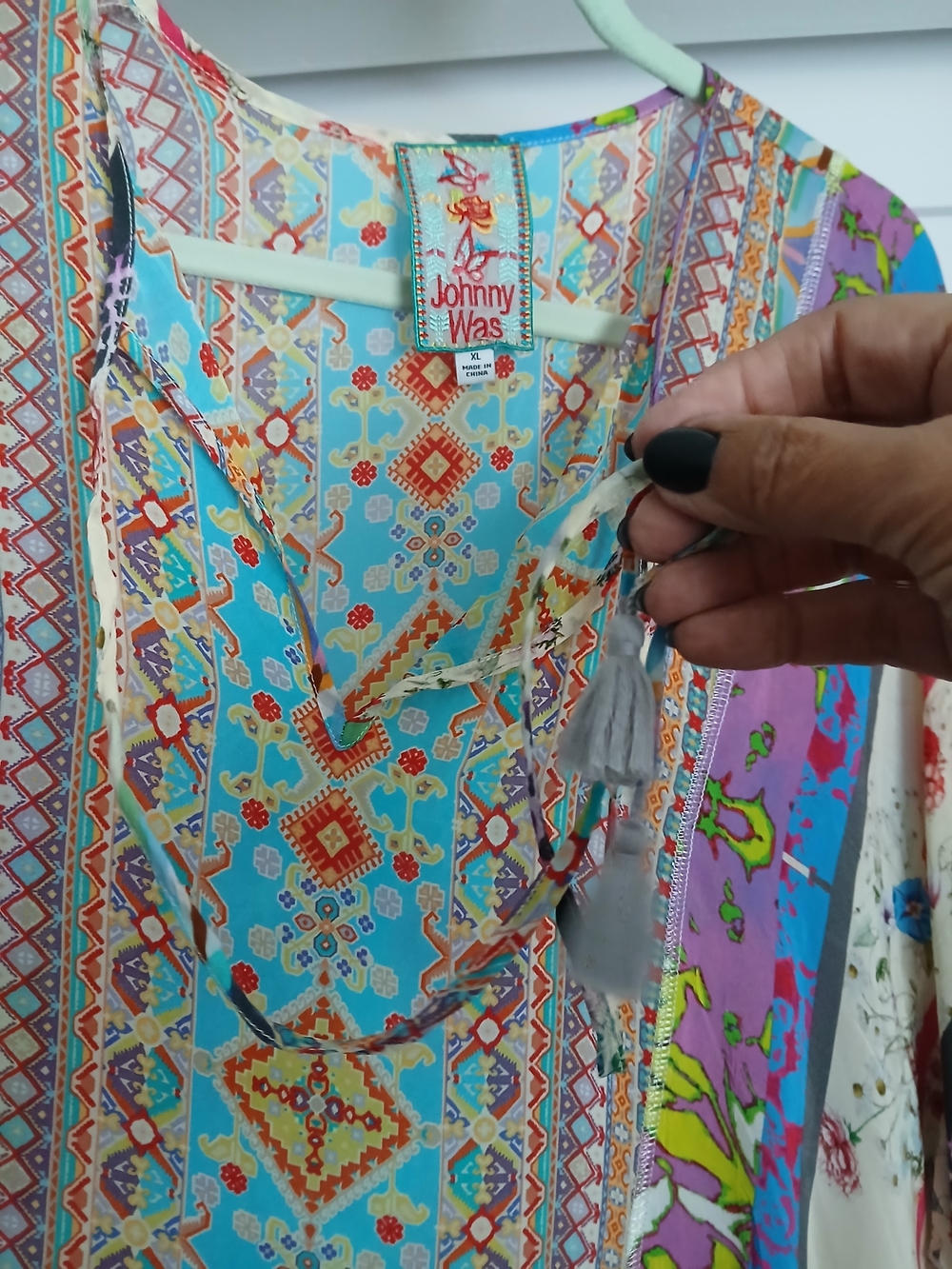 Johnny Was Turquoise Purple Multi-Color Printed V-Neck Tunic - Picture 4 of 6